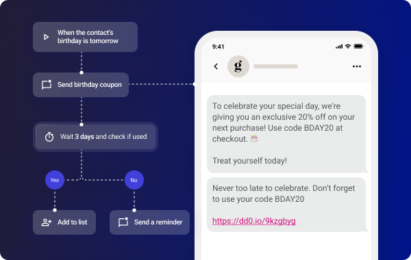 Mobile phone UI showing promotional birthday communication