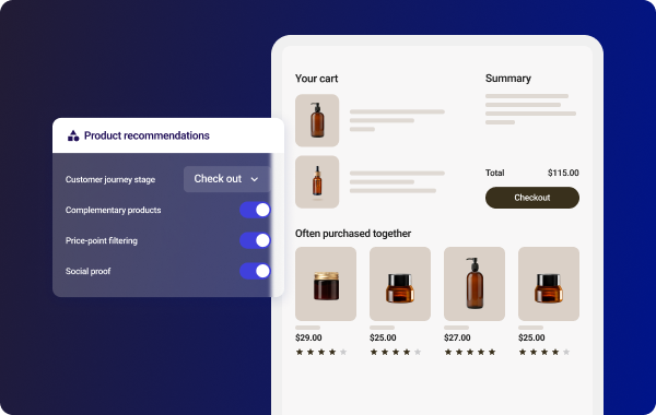 Mobile phone UI showing beauty product recommendations